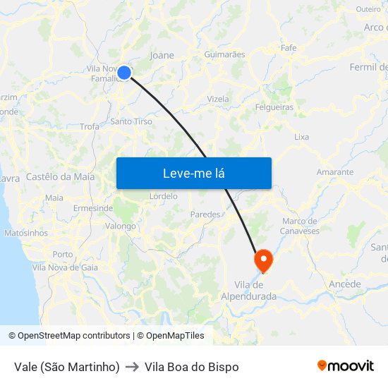 Vale (São Martinho) to Vila Boa do Bispo map