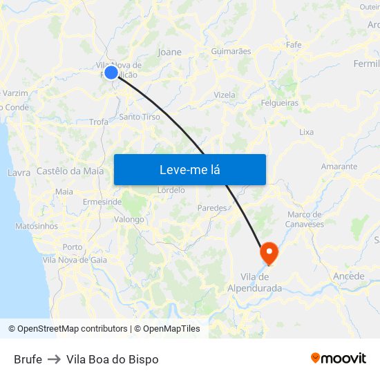 Brufe to Vila Boa do Bispo map