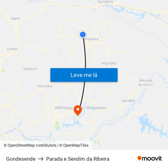 Gondesende to Parada e Sendim da Ribeira map