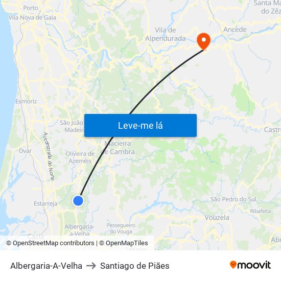 Albergaria-A-Velha to Santiago de Piães map