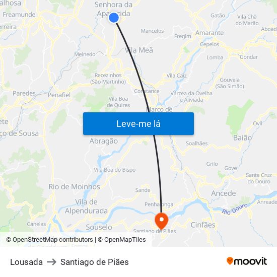 Lousada to Santiago de Piães map