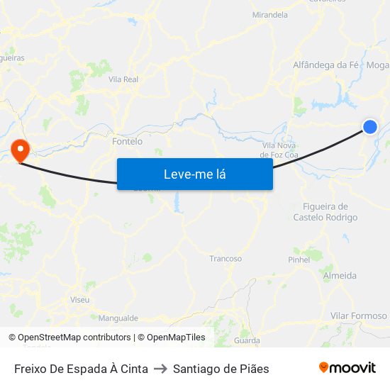 Freixo De Espada À Cinta to Santiago de Piães map