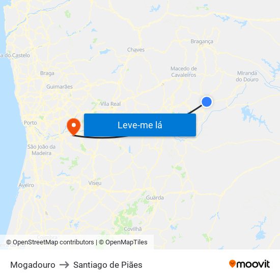 Mogadouro to Santiago de Piães map