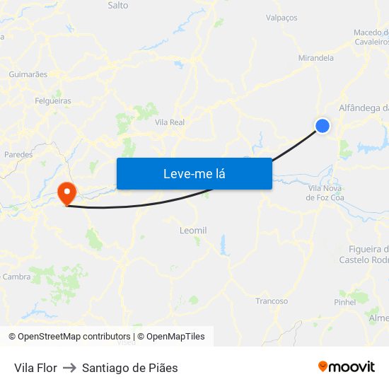 Vila Flor to Santiago de Piães map