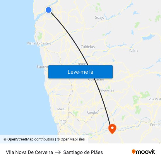 Vila Nova De Cerveira to Santiago de Piães map