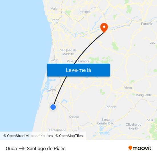 Ouca to Santiago de Piães map