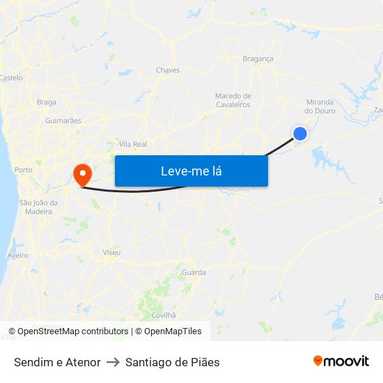 Sendim e Atenor to Santiago de Piães map
