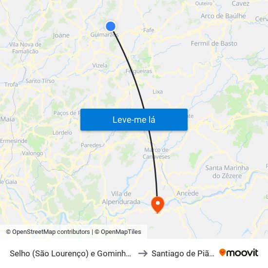 Selho (São Lourenço) e Gominhães to Santiago de Piães map
