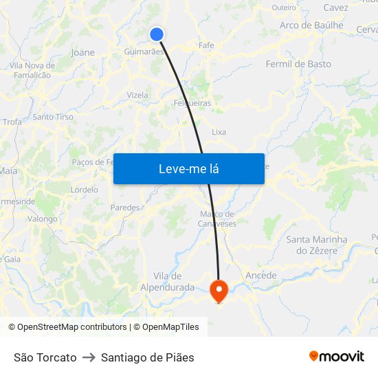 São Torcato to Santiago de Piães map