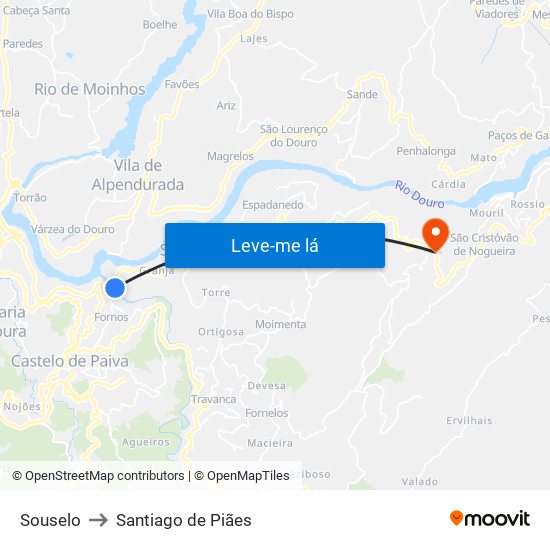 Souselo to Santiago de Piães map