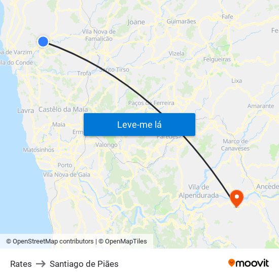 Rates to Santiago de Piães map