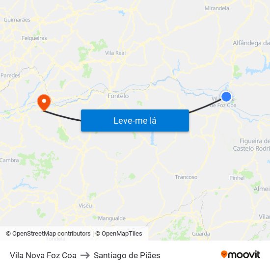 Vila Nova Foz Coa to Santiago de Piães map