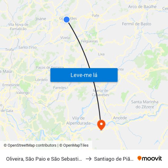 Oliveira, São Paio e São Sebastião to Santiago de Piães map