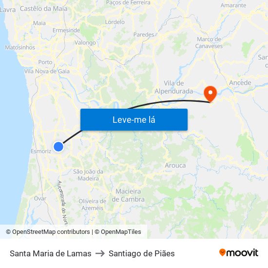 Santa Maria de Lamas to Santiago de Piães map