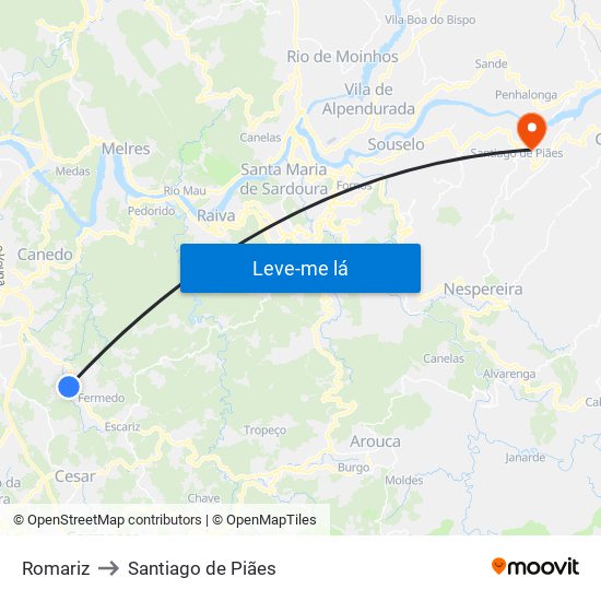 Romariz to Santiago de Piães map