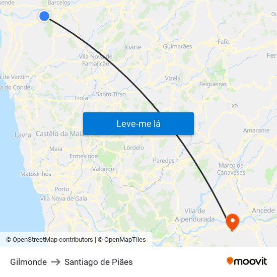 Gilmonde to Santiago de Piães map