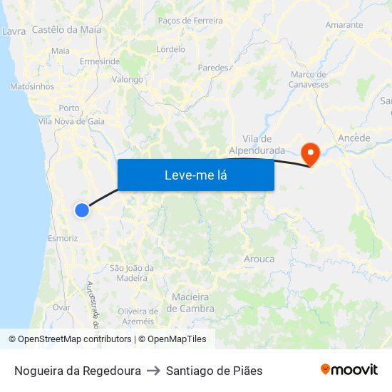 Nogueira da Regedoura to Santiago de Piães map