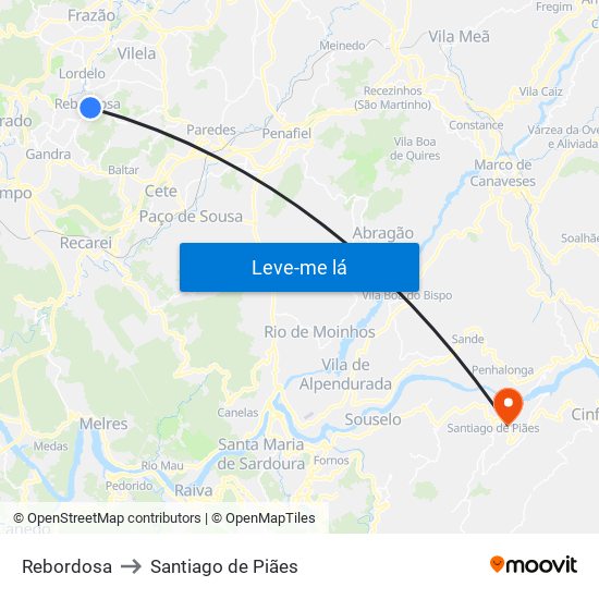 Rebordosa to Santiago de Piães map