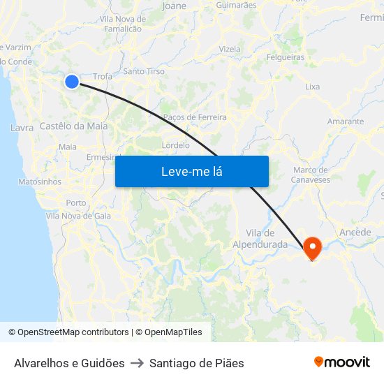 Alvarelhos e Guidões to Santiago de Piães map