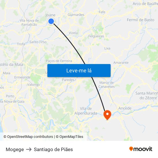 Mogege to Santiago de Piães map