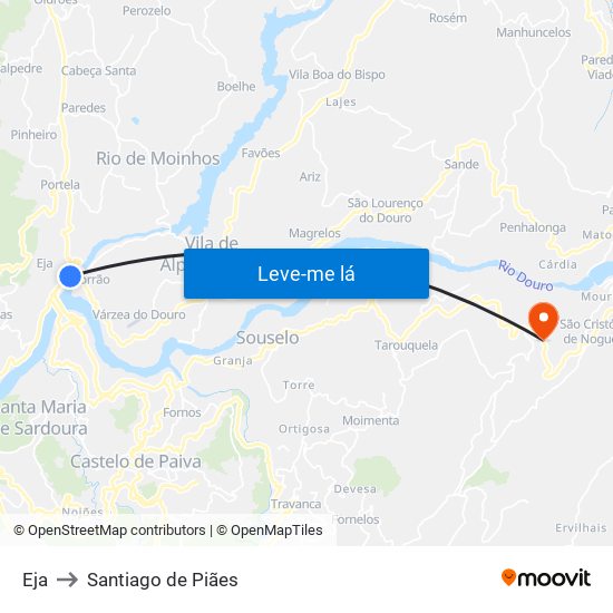 Eja to Santiago de Piães map