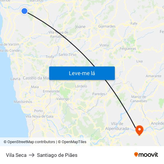 Vila Seca to Santiago de Piães map