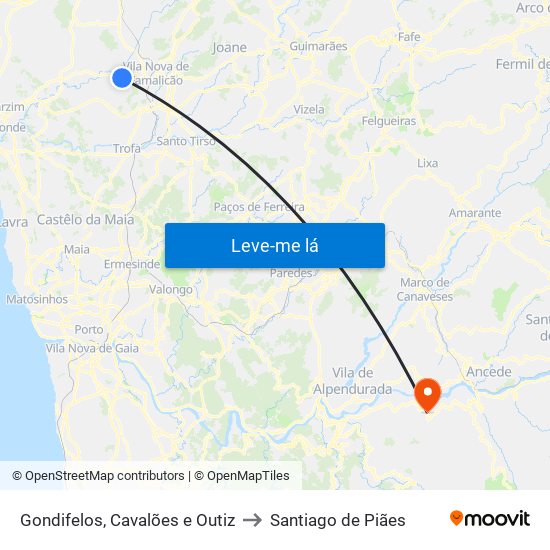 Gondifelos, Cavalões e Outiz to Santiago de Piães map