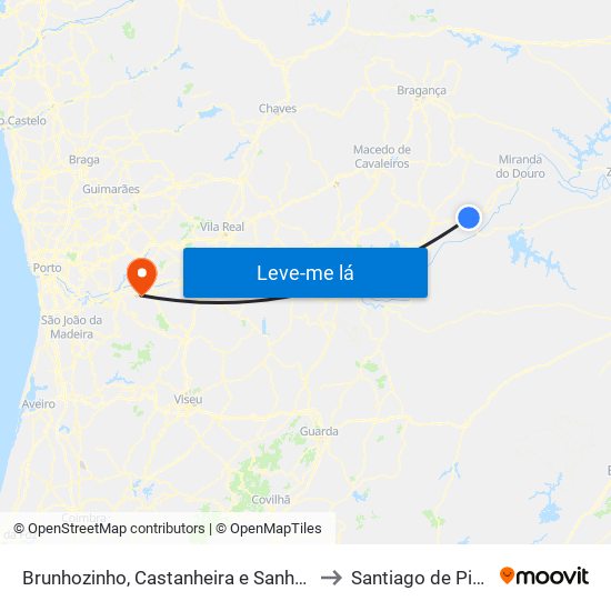 Brunhozinho, Castanheira e Sanhoane to Santiago de Piães map