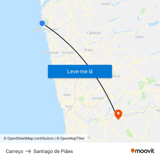 Carreço to Santiago de Piães map