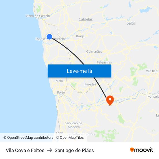 Vila Cova e Feitos to Santiago de Piães map