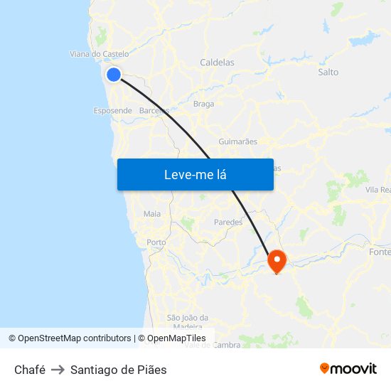 Chafé to Santiago de Piães map