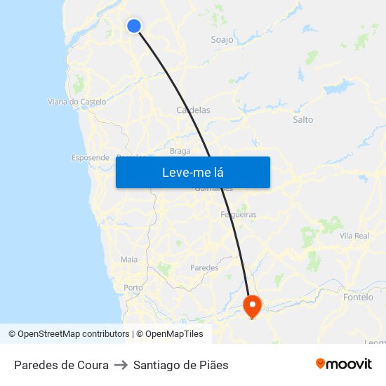 Paredes de Coura to Santiago de Piães map
