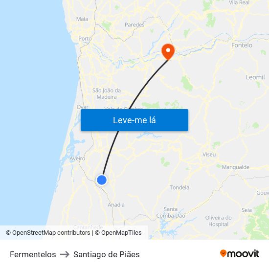 Fermentelos to Santiago de Piães map