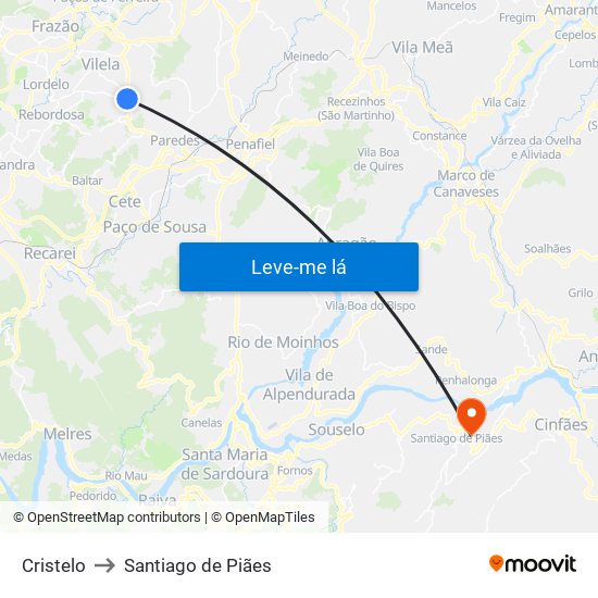 Cristelo to Santiago de Piães map