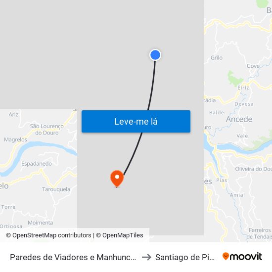 Paredes de Viadores e Manhuncelos to Santiago de Piães map
