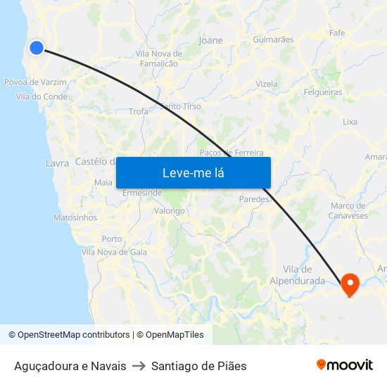 Aguçadoura e Navais to Santiago de Piães map