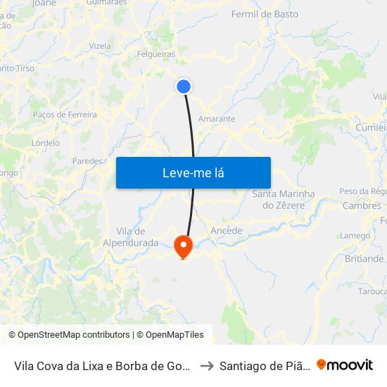 Vila Cova da Lixa e Borba de Godim to Santiago de Piães map