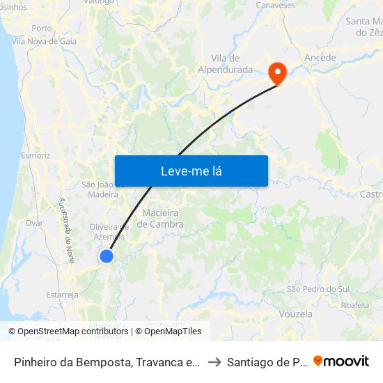 Pinheiro da Bemposta, Travanca e Palmaz to Santiago de Piães map