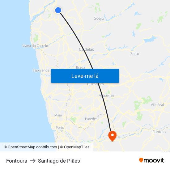 Fontoura to Santiago de Piães map