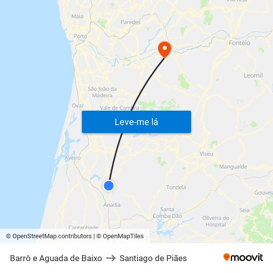 Barrô e Aguada de Baixo to Santiago de Piães map