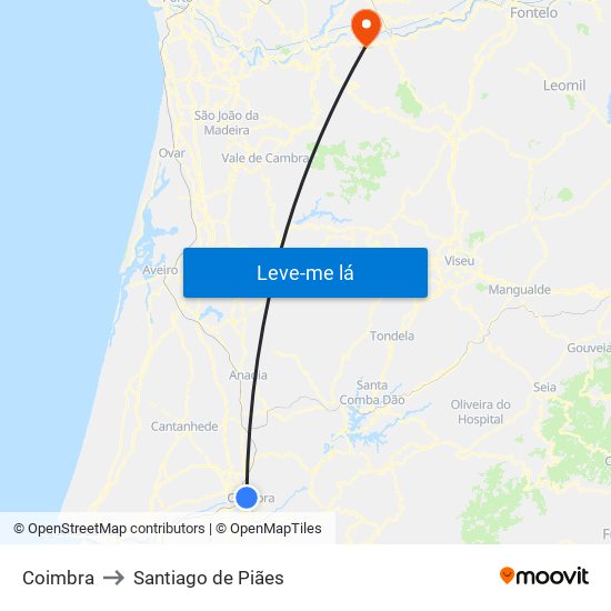 Coimbra to Santiago de Piães map