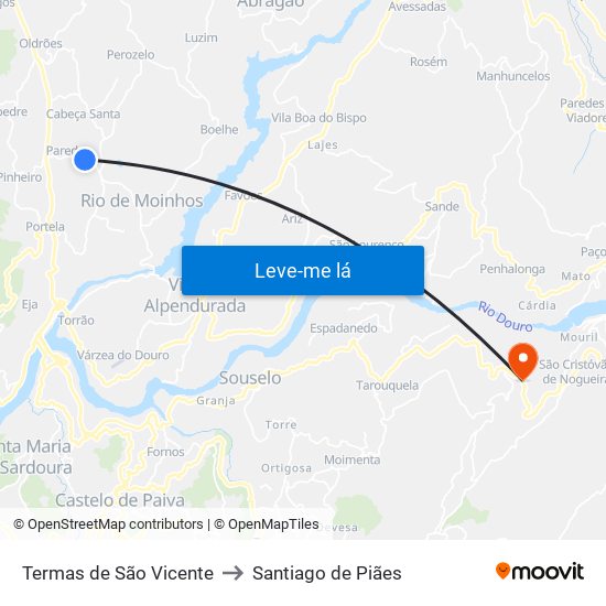 Termas de São Vicente to Santiago de Piães map