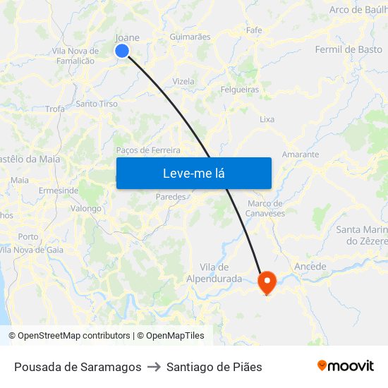 Pousada de Saramagos to Santiago de Piães map