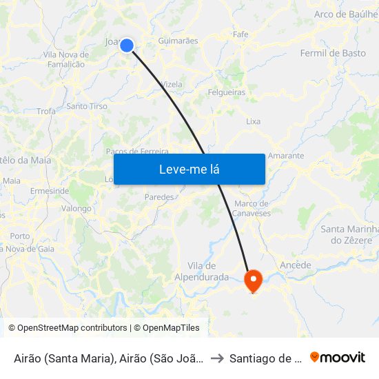 Airão (Santa Maria), Airão (São João) e Vermil to Santiago de Piães map