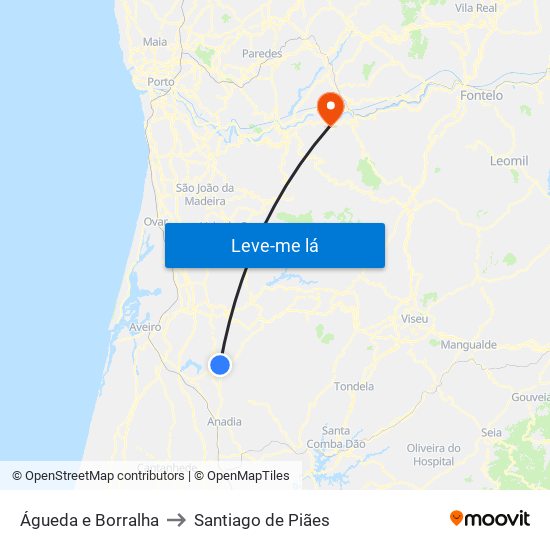 Águeda e Borralha to Santiago de Piães map