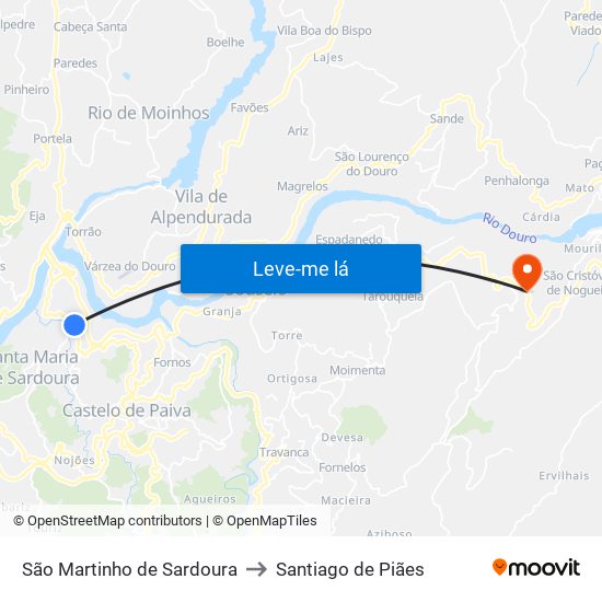 São Martinho de Sardoura to Santiago de Piães map
