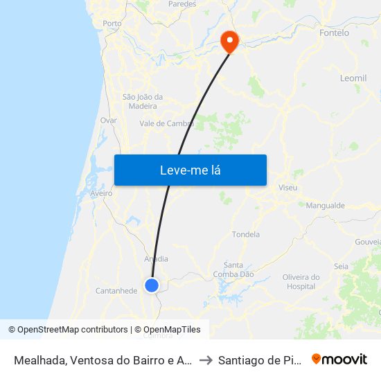 Mealhada, Ventosa do Bairro e Antes to Santiago de Piães map