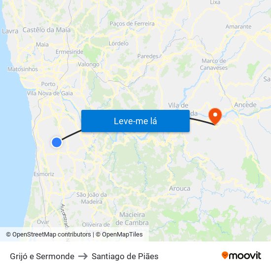 Grijó e Sermonde to Santiago de Piães map
