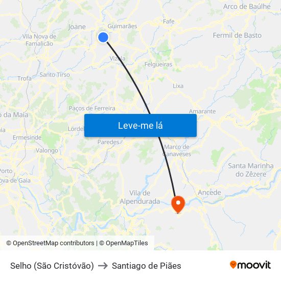 Selho (São Cristóvão) to Santiago de Piães map