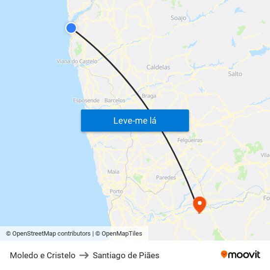 Moledo e Cristelo to Santiago de Piães map